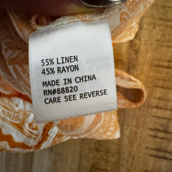 Artelier Nicole Miller linen blend Orange and Cream crop top tank postage stamps - Picture 5 of 6